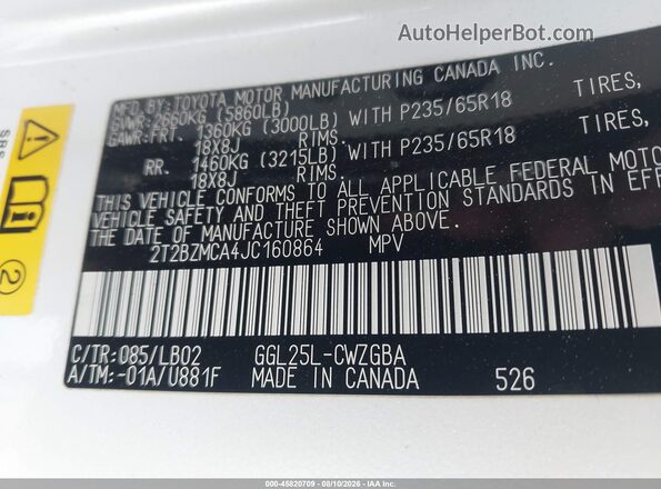 2T2BZMCA4JC160864 2018 LEXUS RX 350 White ძრავის განყოფილების ხედი