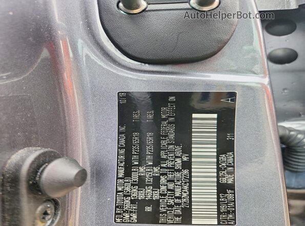 2T2BZMCA4KC172286 2019 LEXUS RX Gray Vista de la etiqueta del VIN