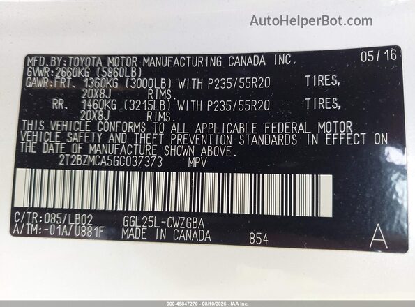 2T2BZMCA5GC037373 2016 LEXUS RX 350 White Widok komory silnika