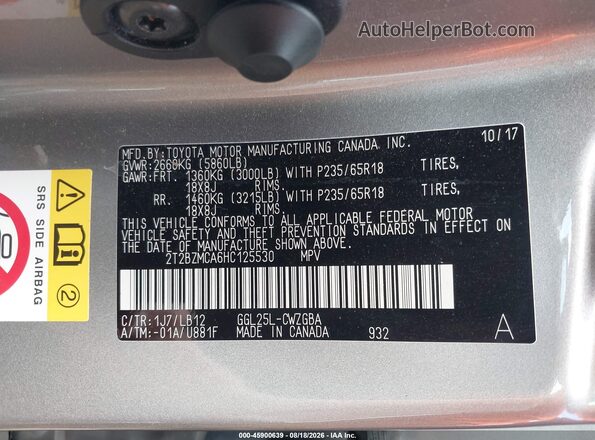 2T2BZMCA6HC125530 2017 LEXUS RX 350 Gray Vista del compartimento del motor