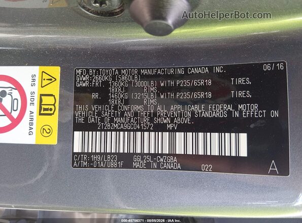 2T2BZMCA9GC041572 2016 LEXUS RX 350 Gray Widok komory silnika