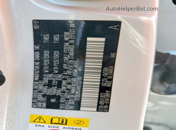 2T2BZMCAXHC123182 2017 LEXUS RX White VIN կոդի պիտակի տեսք