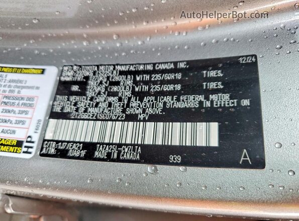 2T2GGCEZ1SC076723 2025 LEXUS NX Gray Widok naklejki z numerem VIN