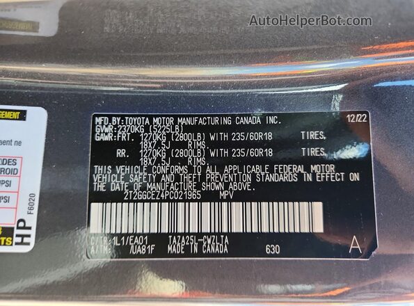 2T2GGCEZ4PC021965 2023 LEXUS NX Gray Vista de la etiqueta del VIN