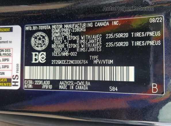 2T2GKCEZ2NC006764 2022 LEXUS NX Black Vista interior de 360 grados
