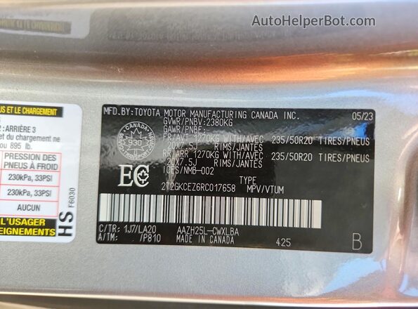 2T2GKCEZ6RC017658 2024 LEXUS NX Silver VIN sticker view