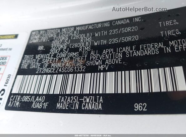 2T2HGCEZ4SC061332 2025 LEXUS NX 350 White Engine compartment view