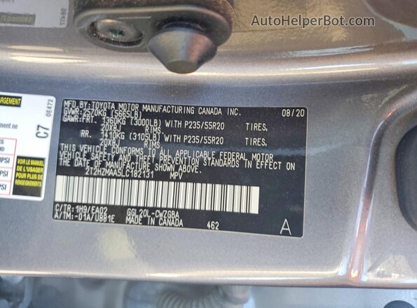 2T2HZMAA5LC182131 2020 LEXUS RX Gray ძრავის განყოფილების ხედი
