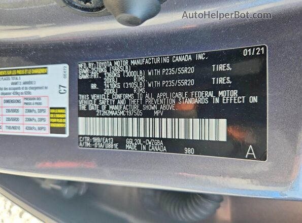 2T2HZMAA5MC197505 2021 LEXUS RX Gray VIN კოდის სტიკერის ხედი