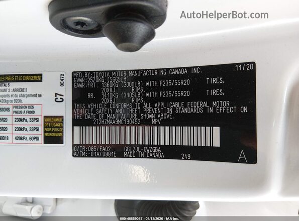 2T2HZMAA9MC190492 2021 LEXUS RX 350 Белый Вид подкапотного пространства