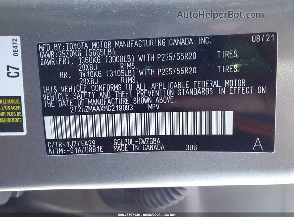 2T2HZMAAXMC219093 2021 LEXUS RX 350 Gray Շարժիչի բաժամունքի տեսք