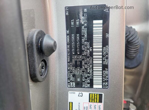 2T2HZMDA1MC299427 2021 LEXUS RX Silver Вид наклейки з VIN-кодом