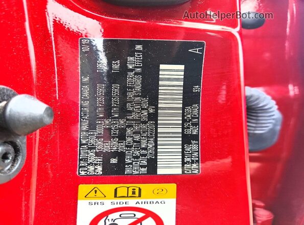 2T2HZMDA4LC222078 2020 LEXUS RX Red VIN կոդի պիտակի տեսք