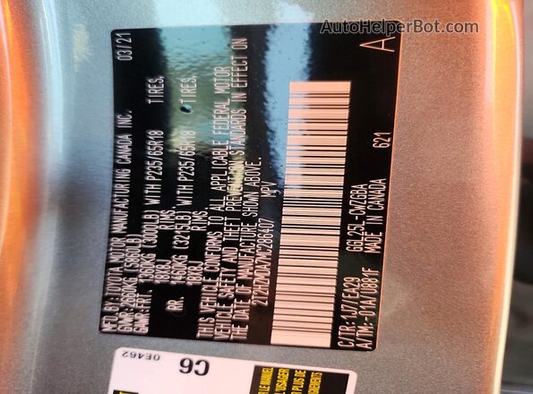 2T2HZMDA7MC286407 2021 LEXUS RX Silver VIN sticker view