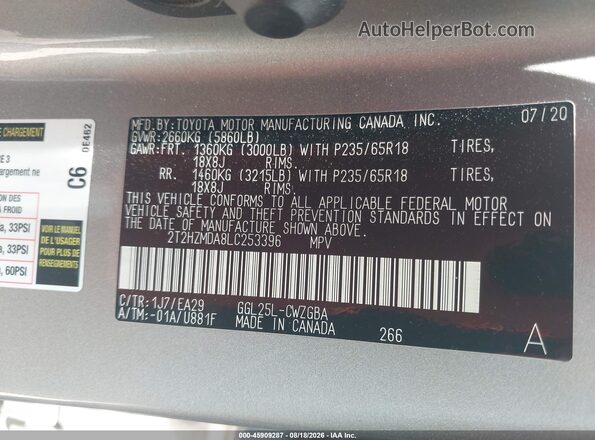 2T2HZMDA8LC253396 2020 LEXUS RX 350 Серый Вид подкапотного пространства