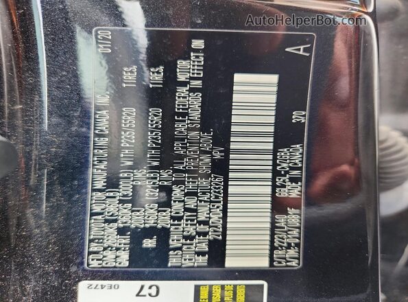 2T2JZMDA5LC233267 2020 LEXUS RX Black VIN sticker view