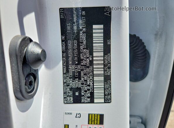 2T2SGMDA3MC061560 2021 LEXUS RX White Widok naklejki z numerem VIN