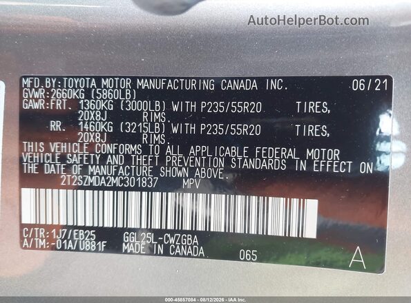 2T2SZMDA2MC301837 2021 LEXUS RX 350 Silver Vista del compartimento del motor