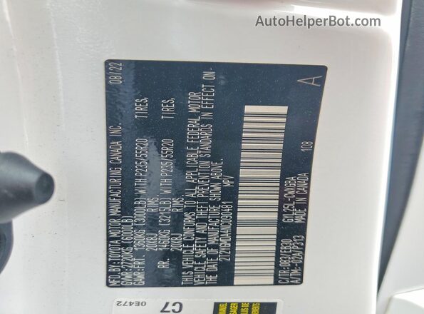 2T2YGMDA4NC090481 2022 LEXUS RX White Widok wnętrza 360 stopni