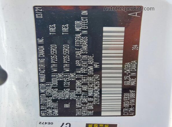 2T2YZMDA2MC287240 2021 LEXUS RX Белый Вид наклейки с VIN-кодом