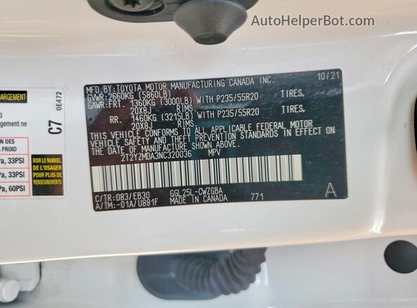 2T2YZMDA3NC320036 2022 LEXUS RX White Սալոնի 360 աստիճան տեսք