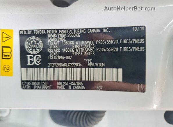 2T2YZMDA6LC222034 2020 LEXUS RX White Widok wnętrza 360 stopni