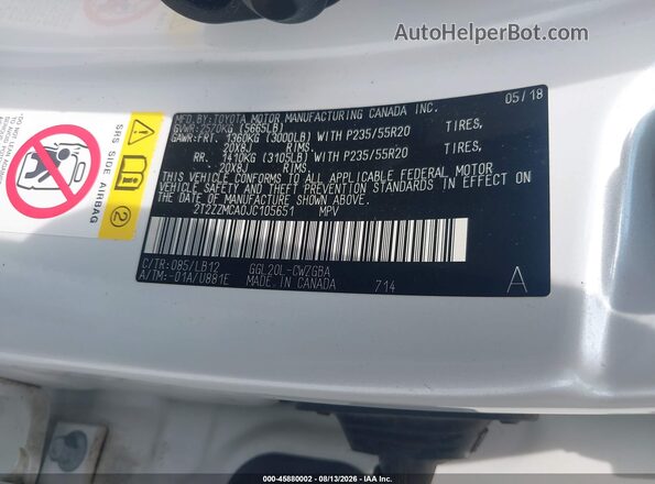 2T2ZZMCA0JC105651 2018 LEXUS RX 350 White ძრავის განყოფილების ხედი