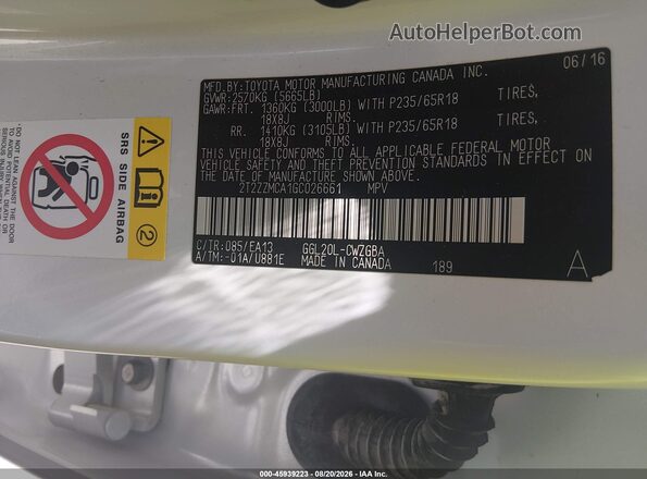 2T2ZZMCA1GC026661 2016 LEXUS RX 350 White Вид підкапотного простору