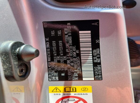 2T2ZZMCA1HC087574 2017 LEXUS RX Silver Вид наклейки з VIN-кодом