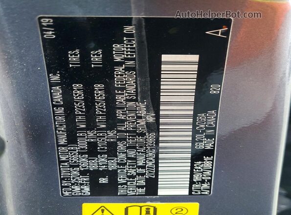 2T2ZZMCA2KC139866 2019 LEXUS RX Gray Widok naklejki z numerem VIN