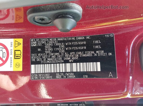 2T2ZZMCA3GC004094 2016 LEXUS RX 350 Red ძრავის განყოფილების ხედი