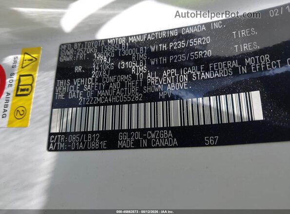 2T2ZZMCA4HC055282 2017 LEXUS RX 350 White Vista del compartimento del motor