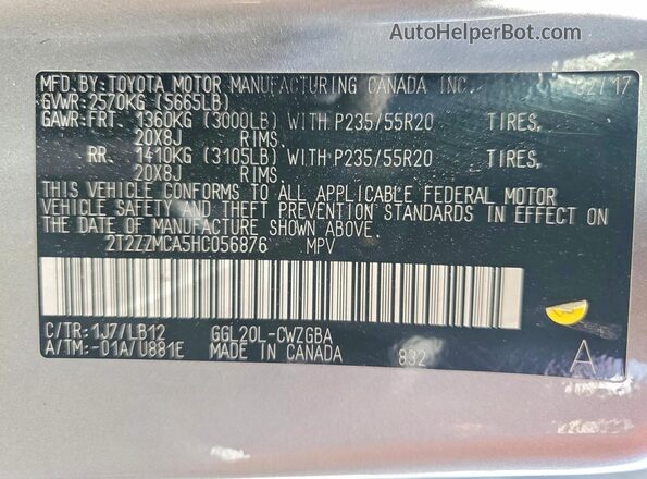 2T2ZZMCA5HC056876 2017 LEXUS RX Silver 360 interior view