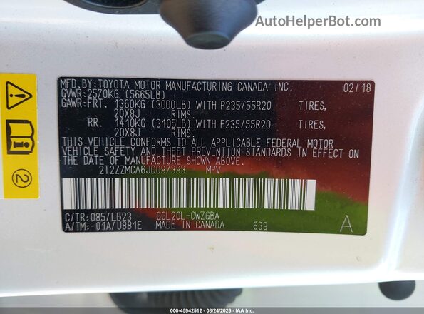 2T2ZZMCA6JC097393 2018 LEXUS RX 350 White Engine compartment view