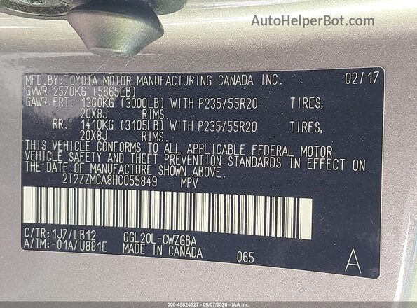 2T2ZZMCA8HC055849 2017 LEXUS RX 350 Pewter Вид підкапотного простору