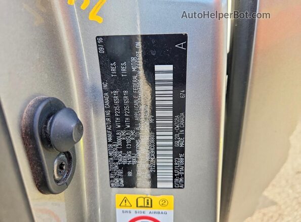 2T2ZZMCA9HC038803 2017 LEXUS RX Gray Widok naklejki z numerem VIN
