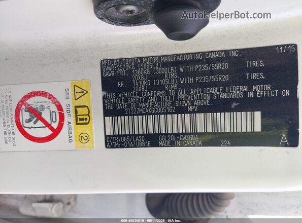 2T2ZZMCAXGC005162 2016 LEXUS RX 350 White Engine compartment view