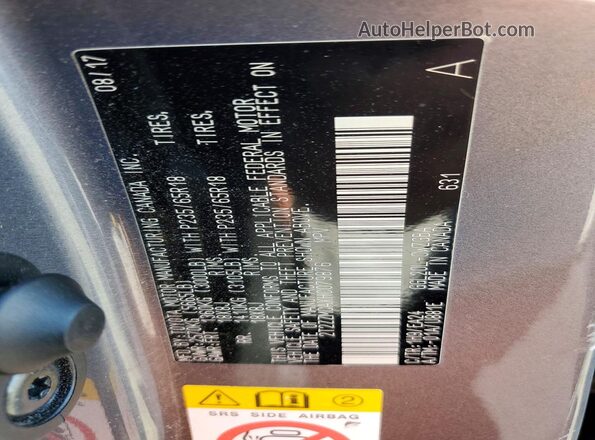 2T2ZZMCAXHC079876 2017 LEXUS RX Gray Widok naklejki z numerem VIN