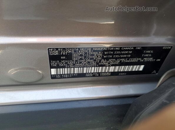 2T36CRAV0TC002221 2026 TOYOTA RAV4 Серый Вид наклейки с VIN-кодом