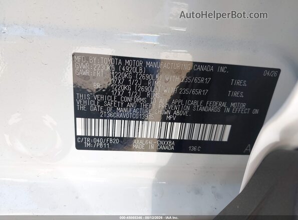 2T36CRAV0TC013915 2026 TOYOTA RAV4 White Engine compartment view