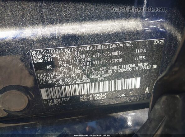 2T36CRAV0TW025058 2026 TOYOTA RAV4 Blue Vista del compartimento del motor