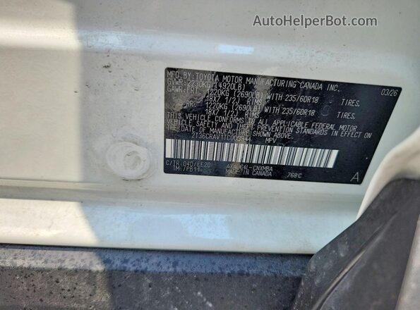 2T36CRAV1TC003944 2026 TOYOTA RAV4 White VIN կոդի պիտակի տեսք