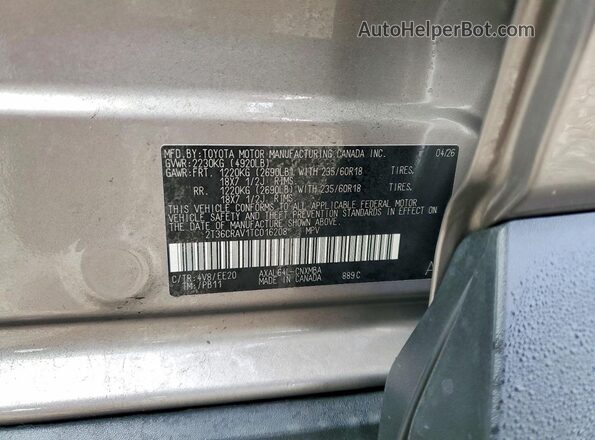 2T36CRAV1TC016208 2026 TOYOTA RAV4 Gray Вид наклейки з VIN-кодом