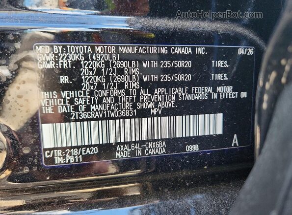 2T36CRAV1TW036831 2026 TOYOTA RAV4 Black Vista del compartimento del motor