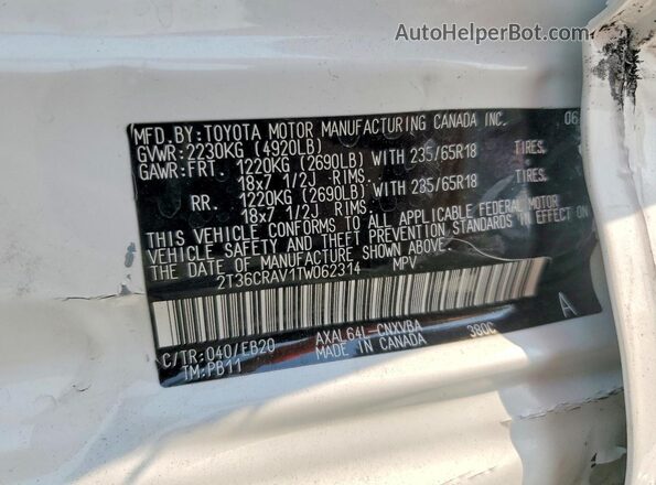 2T36CRAV1TW062314 2026 TOYOTA RAV4 White VIN კოდის სტიკერის ხედი