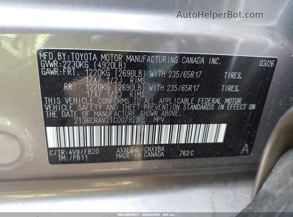 2T36CRAV2TC007923 2026 TOYOTA RAV4 Gray Շարժիչի բաժամունքի տեսք