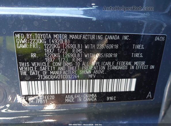 2T36CRAV2TC012264 2026 TOYOTA RAV4 Blue Vista del compartimento del motor
