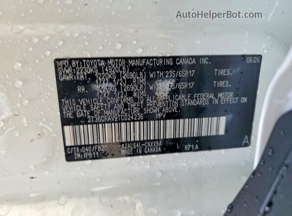2T36CRAV2TC024236 2026 TOYOTA RAV4 White VIN კოდის სტიკერის ხედი