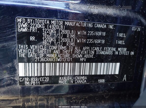2T36CRAV3TW013101 2026 TOYOTA RAV4 Black Vista del compartimento del motor