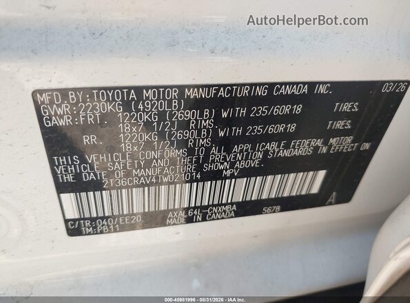 2T36CRAV4TW021014 2026 TOYOTA RAV4 White Widok komory silnika
